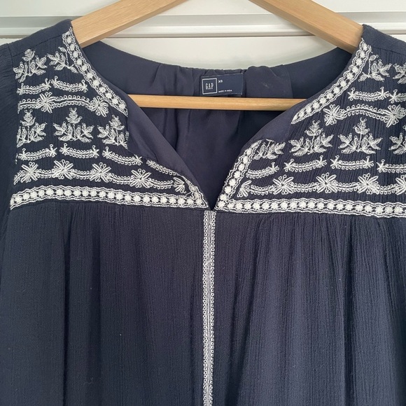 Gap Boho Long Sleeve Embroidered Dress Navy, XS - Picture 2 of 7